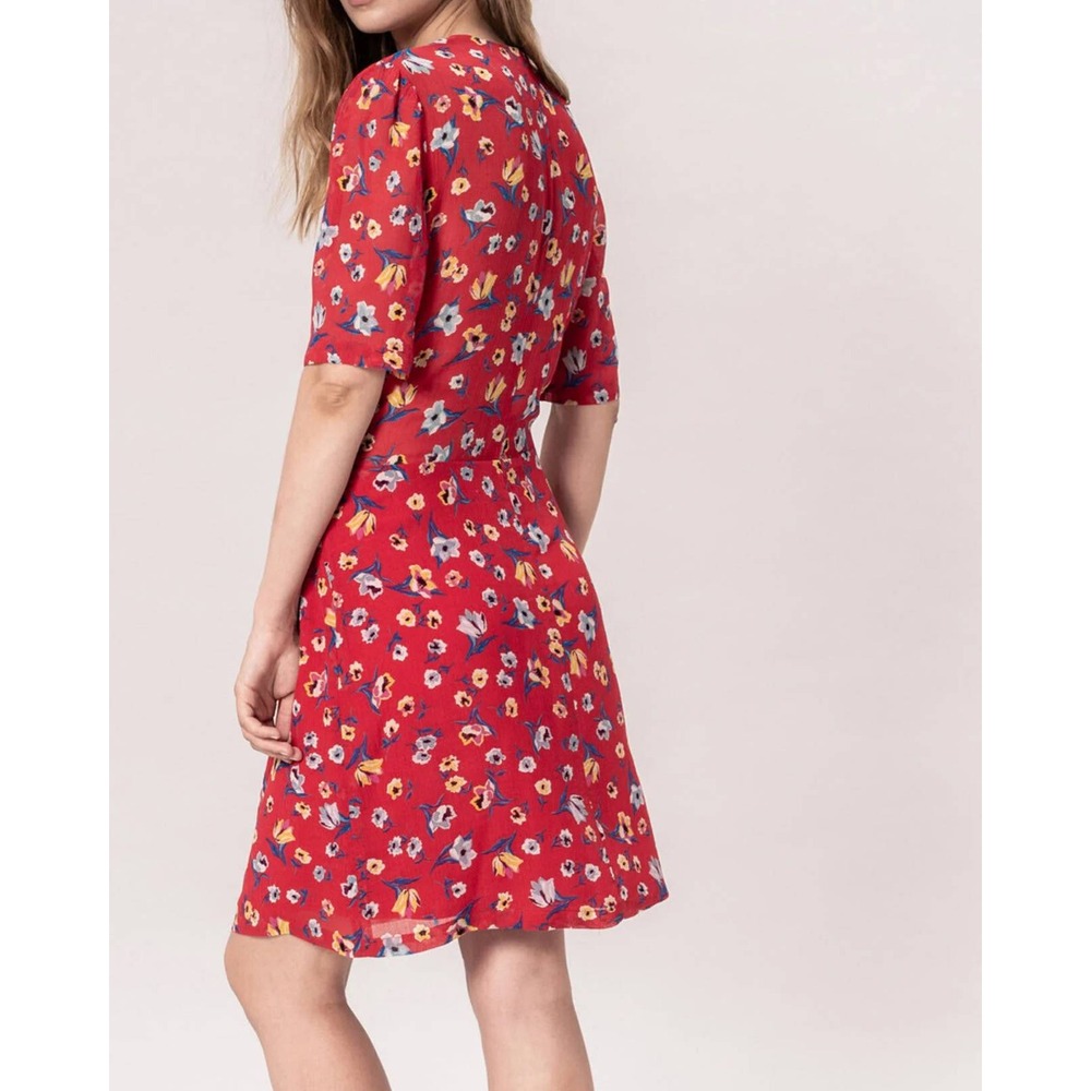 Zapa Paris Red Floral Silk Blend Wrap Mini Dress Size 38 - Picture 2 of 14